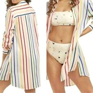 Summersalt The Short Effortless Shirtdress Cover Up Rainbow Stripe Small